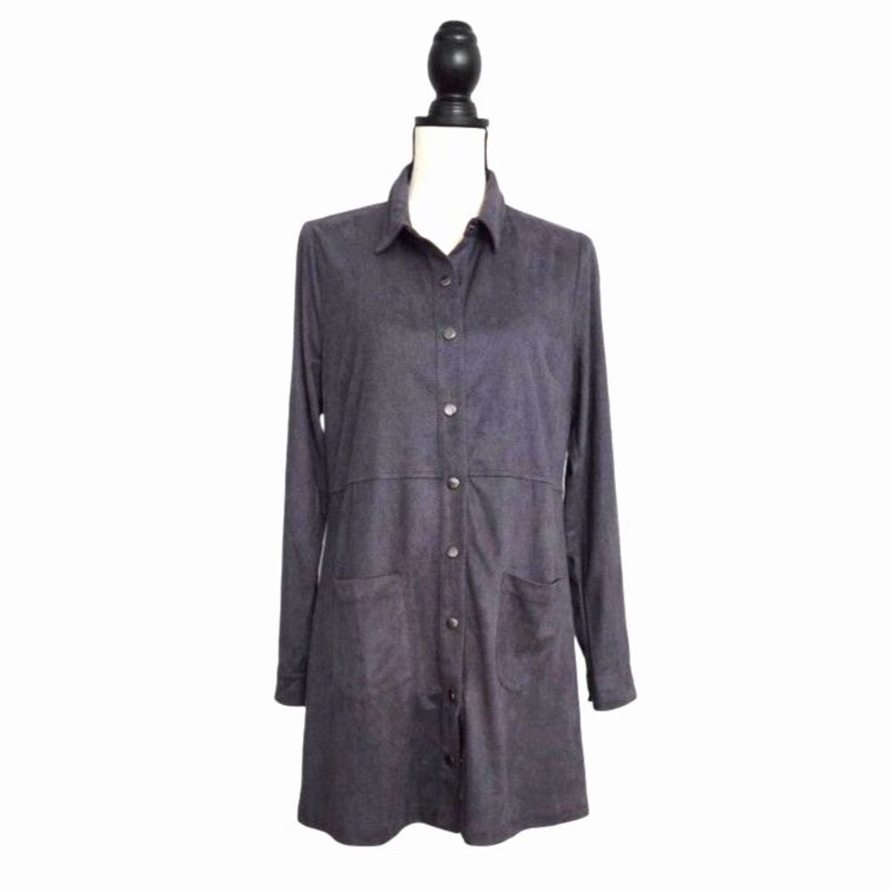 Peach Love California Gray Faux Suede Snap Front Duster Jacket Shacket Sz M
